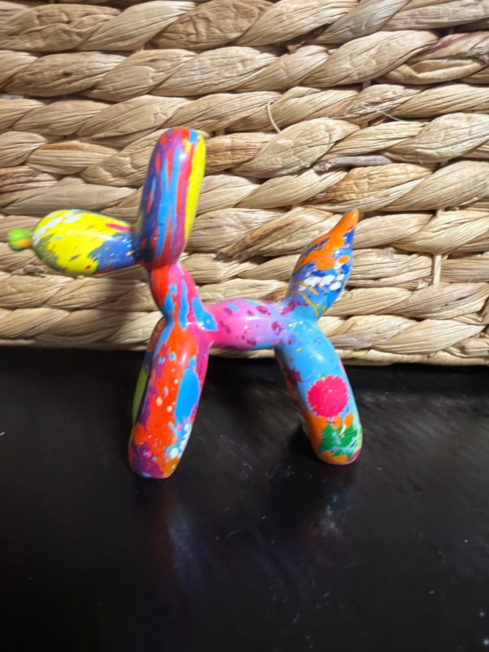 Colorful Graffiti Paint Splatter Balloon Dog Statue Modern Pop Art Decor 7.5"